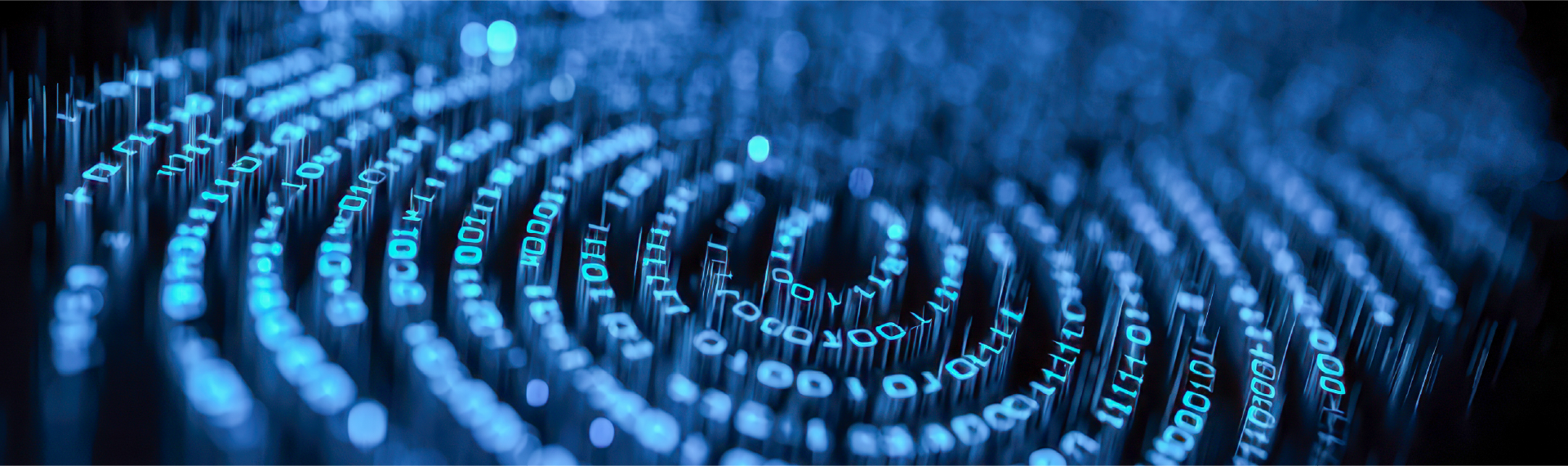 Digital data streams and binary code representing cloud analytics and enterprise data fabric