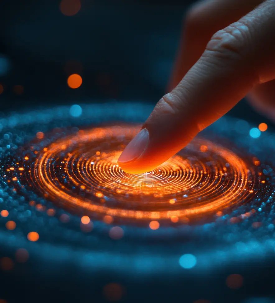 Hand interacting with digital interface showcasing AgentPlus features