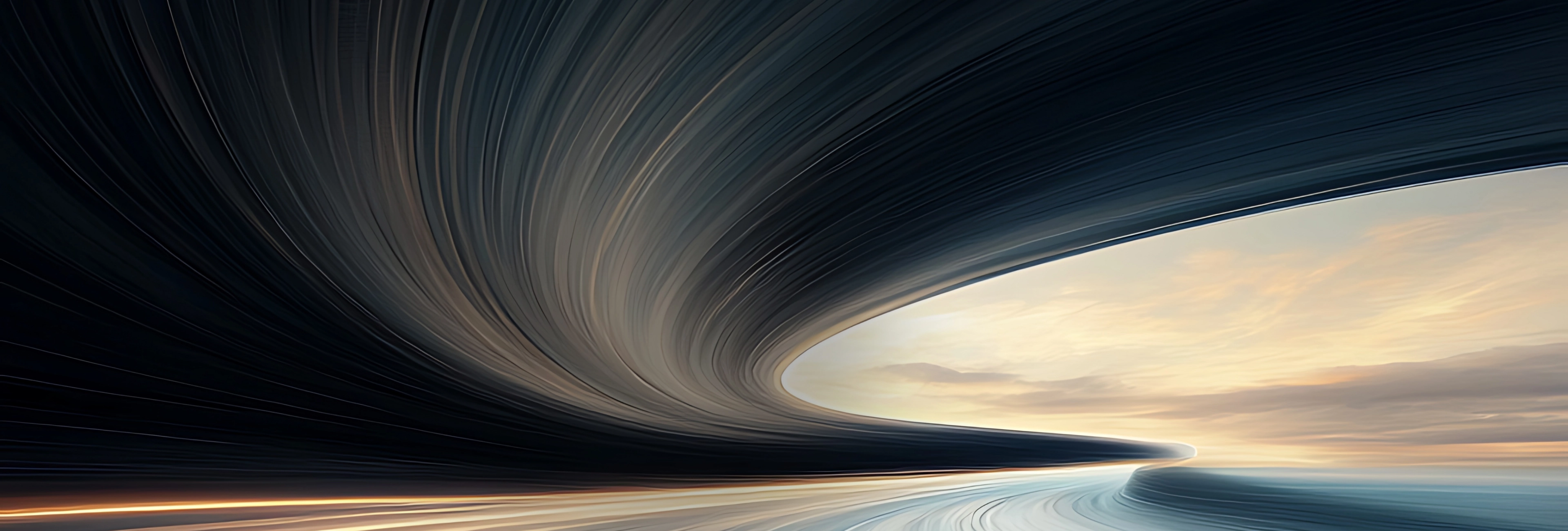  Abstract speed motion blur creating dynamic tunnel effect with flowing lines and warm light at horizon point